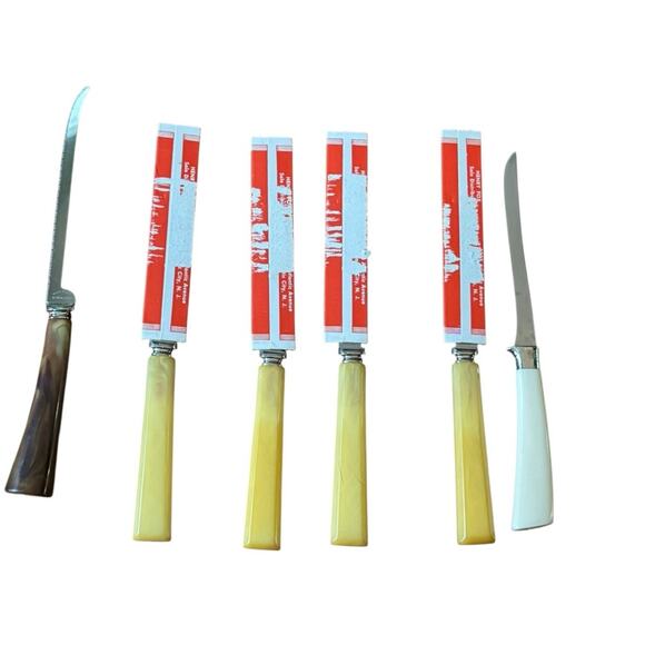 VTG Henry’s Tomato & Steak Knives Forgecraft USA Bakelite Style Handles Set - Picture 3 of 9